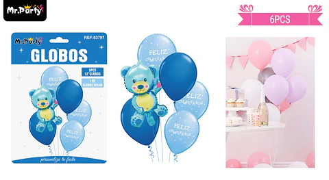 Set de globos de látex 6pcs oso celeste