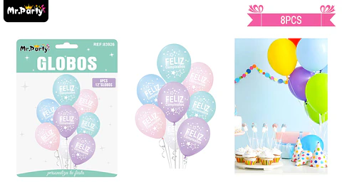 Set de globos de látex 8pcs feliz cumpleaños color pastel