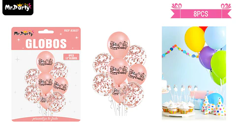 Set de globos de látex 8pcs feliz cumpleaños rosa champagne