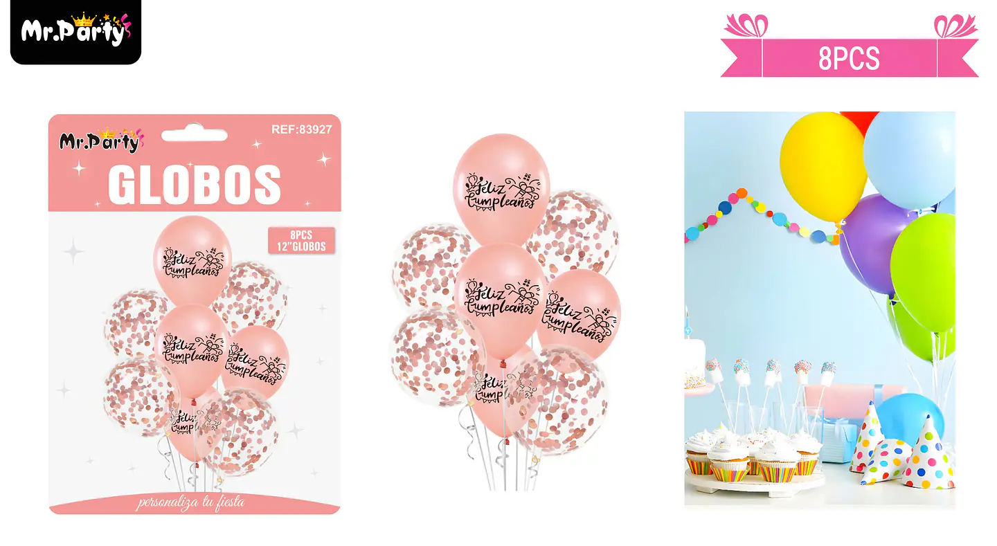 Set de globos de látex 8pcs feliz cumpleaños rosa champagne 1