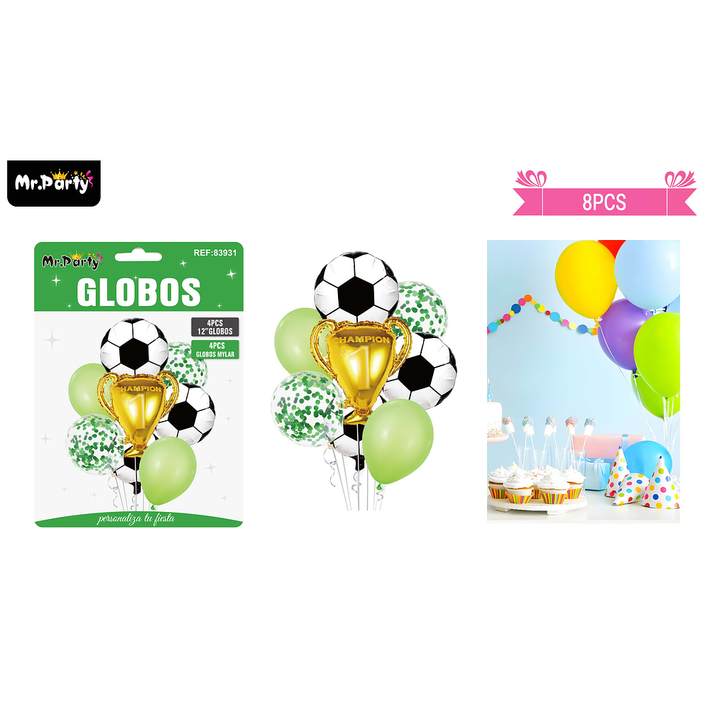 Set de globos de látex 8pcs fútbol y trofeo