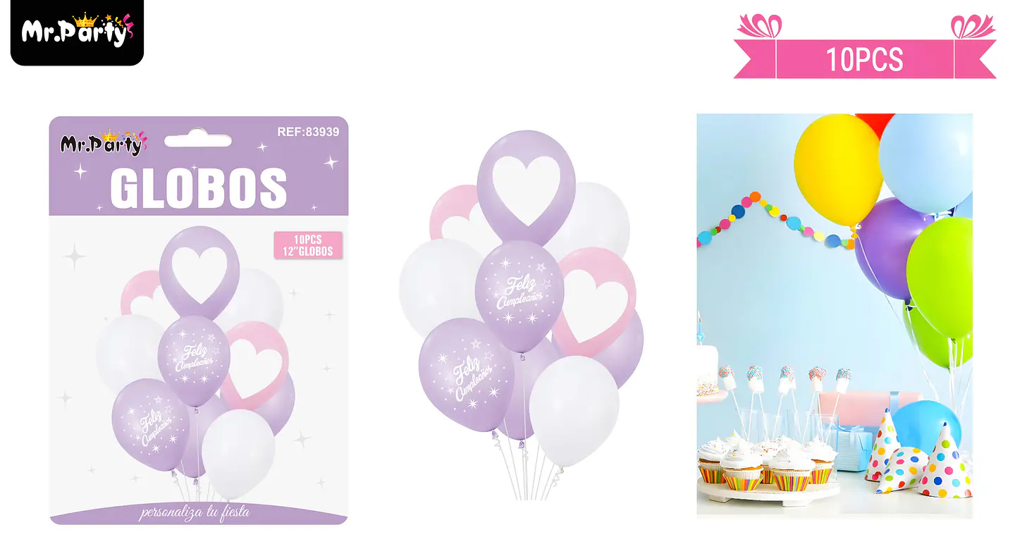 Set de globos de látex 10pcs feliz cumpleaños color pastel 1