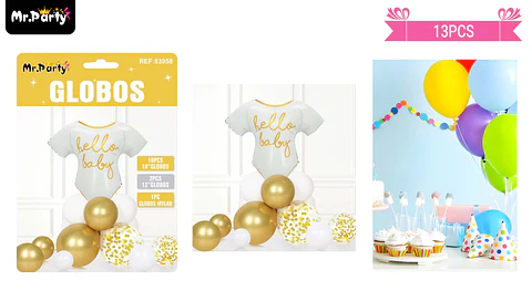 Set de globos de látex 13pcs hello baby dorado