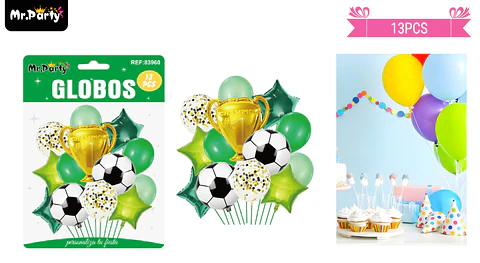 Set de globos de látex 13pcs fútbol y trofeo