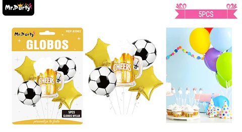 Set de globos de látex 5pcs cerveza con fútbol y estrella