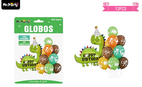 Set de globos látex con dinosaurio 12pcs