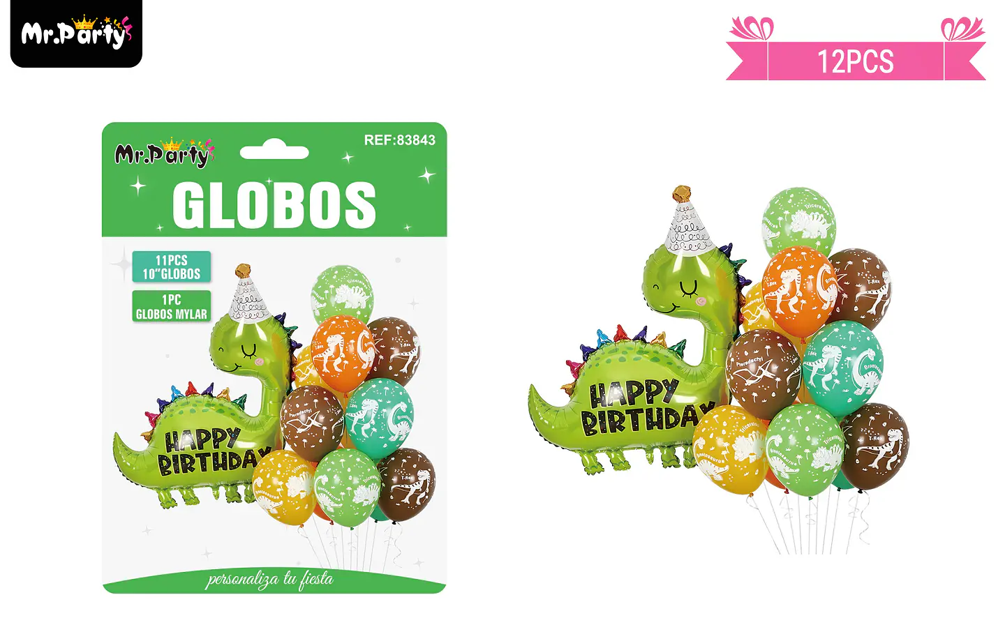 Set de globos látex con dinosaurio 12pcs 1