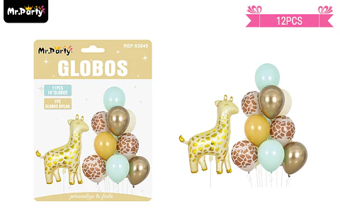 Set de globos látex con jirafa 12pcs