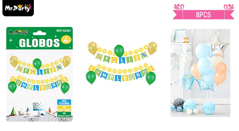 Set de globos látex y guirnalda de dinosaurio con luz 8pcs