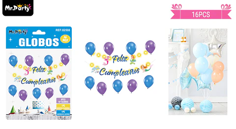 Set de globos látex y guirnalda de sirena con luz 16pcs