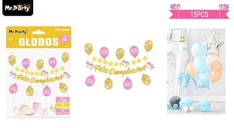Set de globos látex y guirnalda de unicornio con luz 15pcs