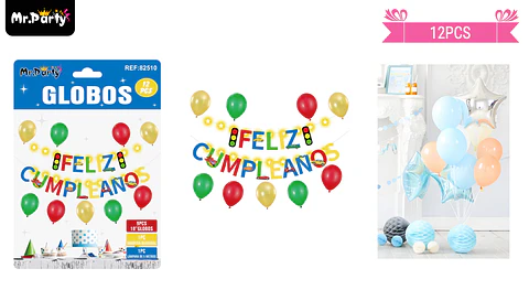 Set de globos látex y guirnalda de autos cars con luz 12pcs