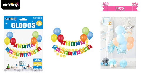 Set de globos látex y guirnalda multicolor con luz 9pcs