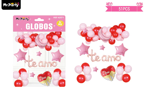 Set de globos látex san valentín con letra te amo 51pcs 