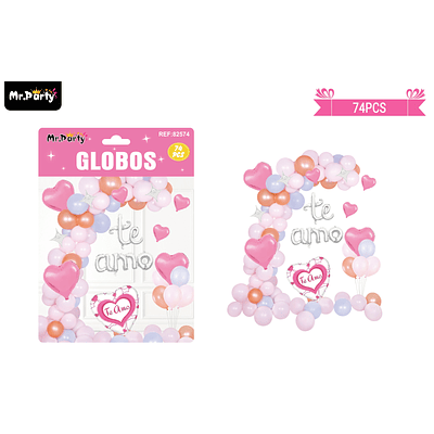 Set de globos látex san valentín con letra te amo 74pcs 