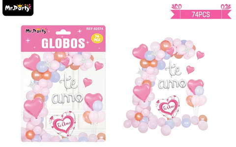 Set de globos látex san valentín con letra te amo 74pcs 