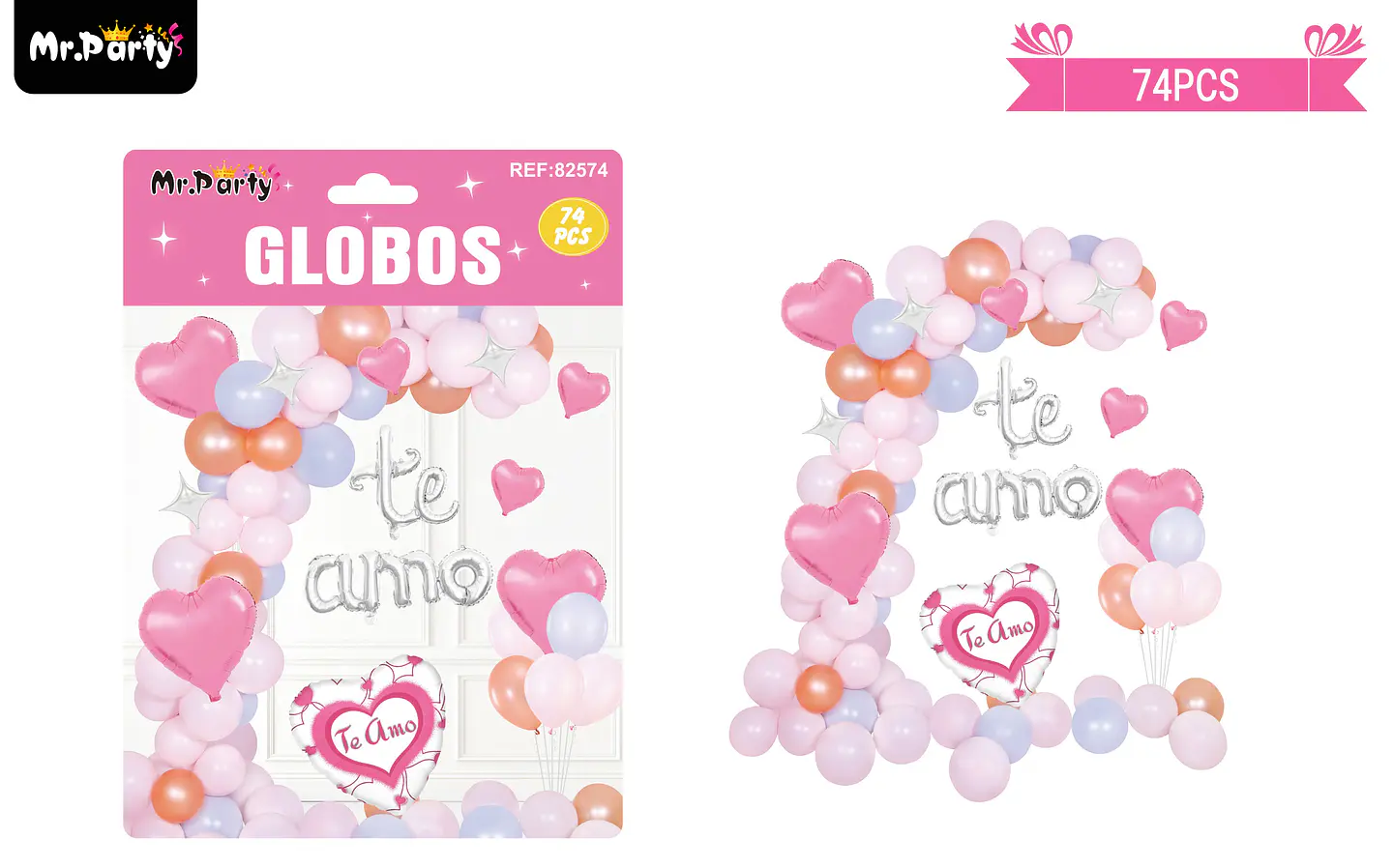 Set de globos látex san valentín con letra te amo 74pcs  1