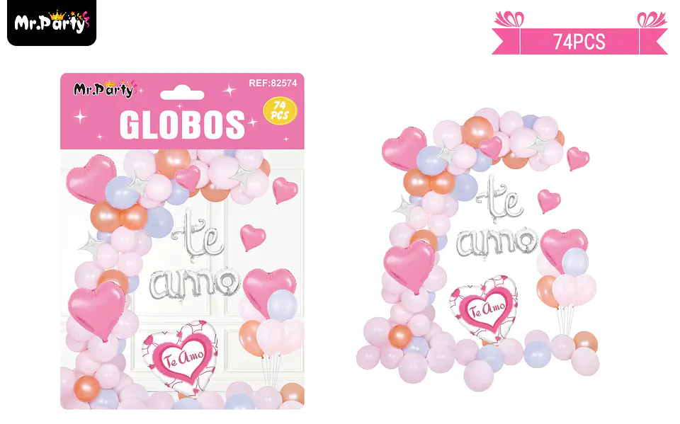 Set de globos látex san valentín con letra te amo 74pcs  1