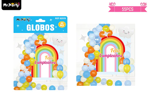 Set de globos látex con fondo de arcoiris 55pcs