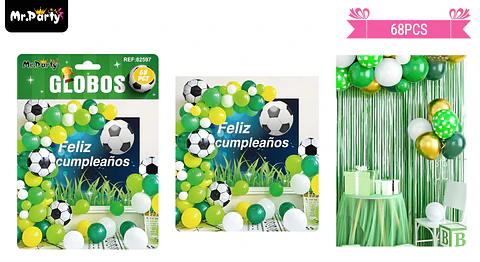 Set de globos látex fútbol con fondo 68pcs
