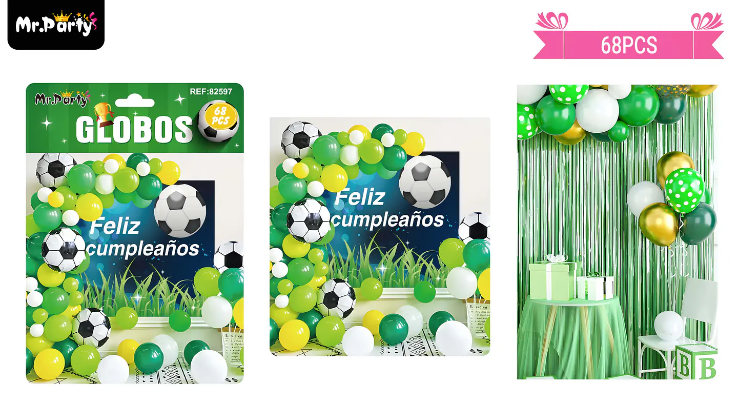 Set de globos látex fútbol con fondo 68pcs 1