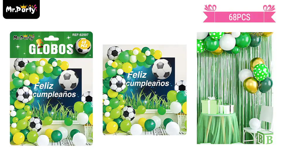 Set de globos látex fútbol con fondo 68pcs 1
