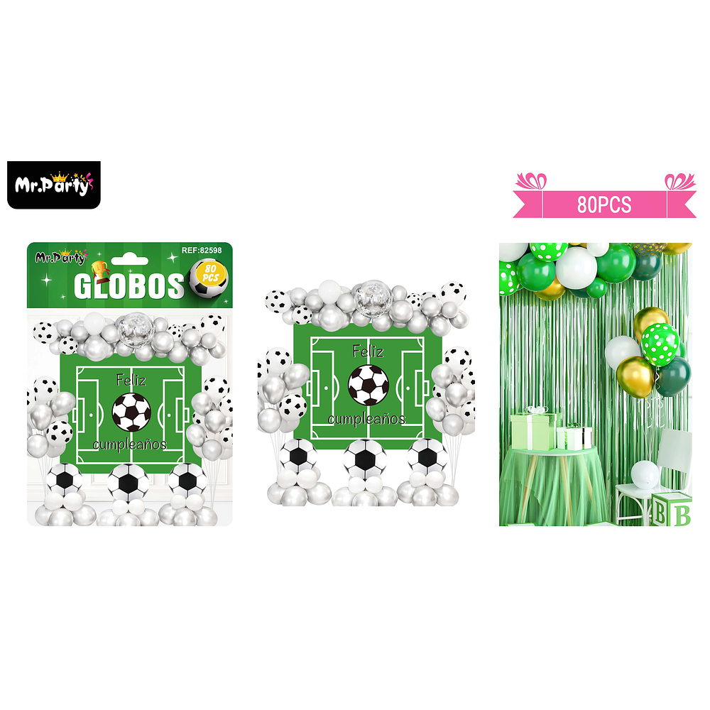 Set de globos látex fútbol con fondo 80pcs