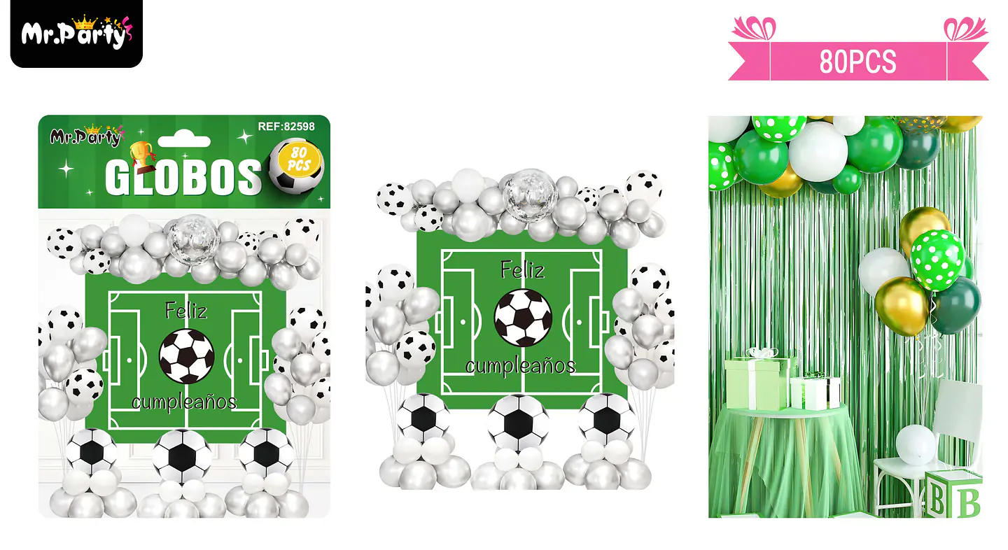 Set de globos látex fútbol con fondo 80pcs 1