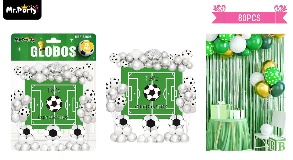 Set de globos látex fútbol con fondo 80pcs 1
