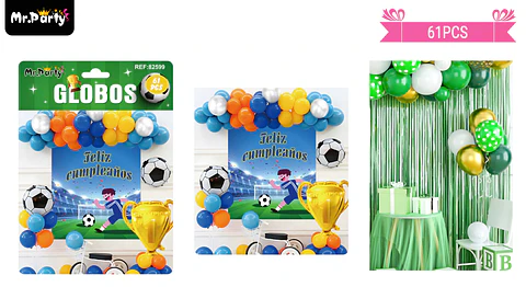 Set de globos látex fútbol y trofeo con fondo 61pcs