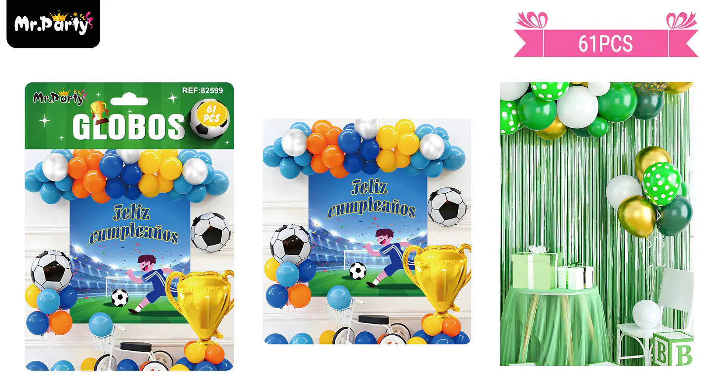 Set de globos látex fútbol y trofeo con fondo 61pcs 1