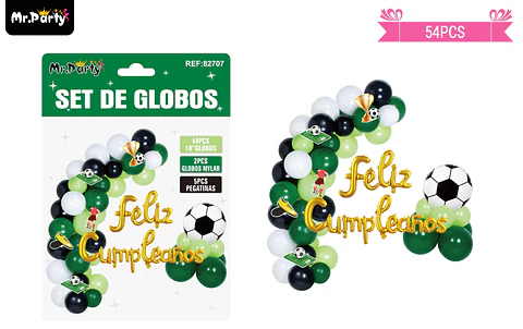 Arco de globos látex feliz cumpleaños con fútbol 54pcs