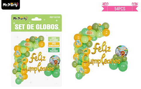 Arco de globos látex feliz cumpleaños con animal 54pcs