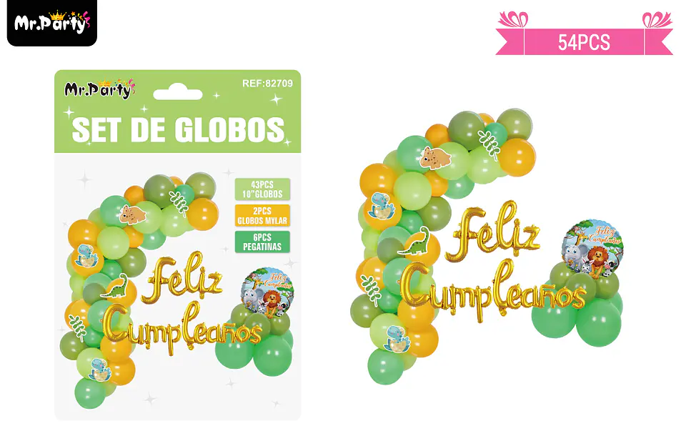 Arco de globos látex feliz cumpleaños con animal 54pcs 1
