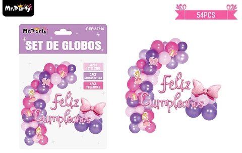 Arco de globos látex feliz cumpleaños con lazo 54pcs
