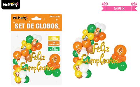 Arco de globos látex feliz cumpleaños con pegatinas de animales 54pcs