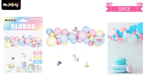 Set de globos látex con pegatinas de unicornio 32pcs