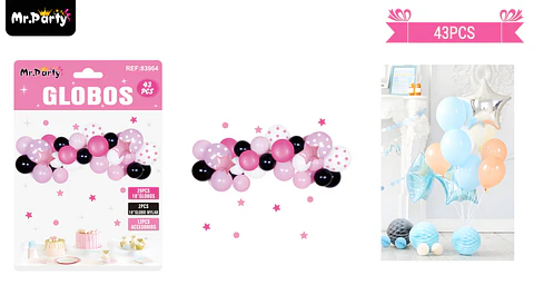 Set de globos látex rosado y negro 43pcs