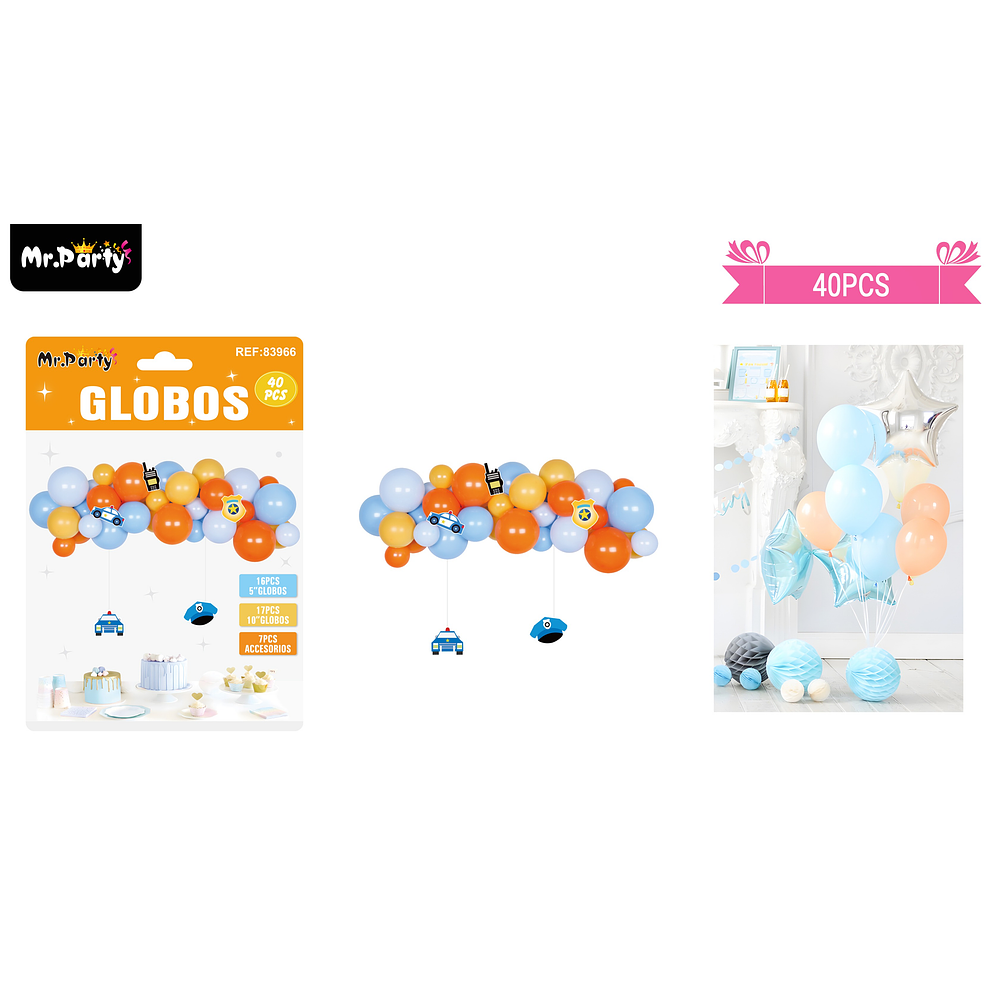 Set de globos látex azul y naranja 40pcs