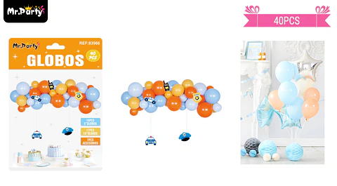 Set de globos látex azul y naranja 40pcs