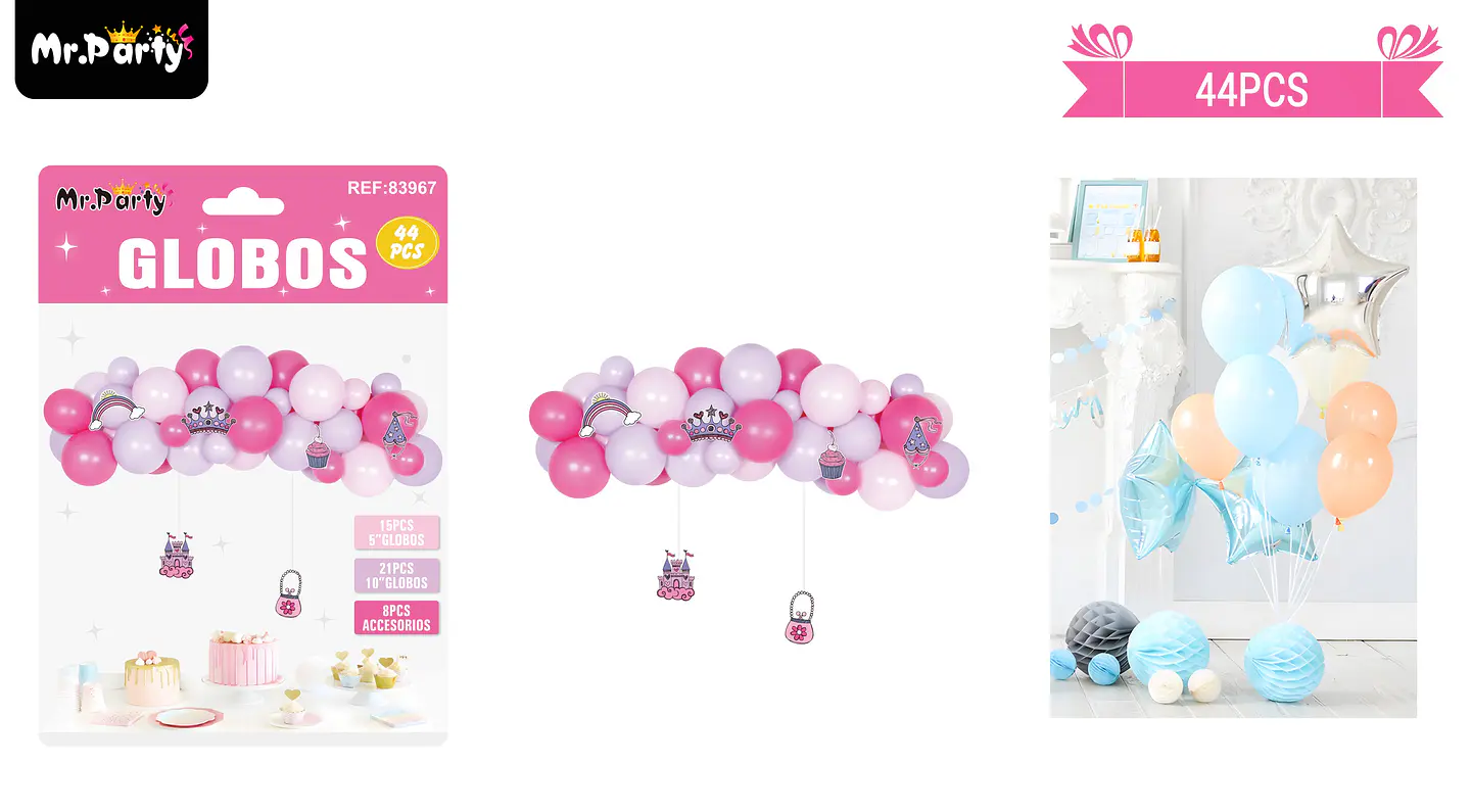Set de globos látex rosado y fucsia 44pcs 1