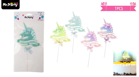 Topper unicornio luminoso feliz cumpleaños 21cm 1pcs color aleatorio