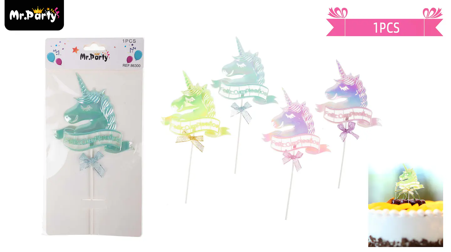 Topper unicornio luminoso feliz cumpleaños 21cm 1pcs color aleatorio 1