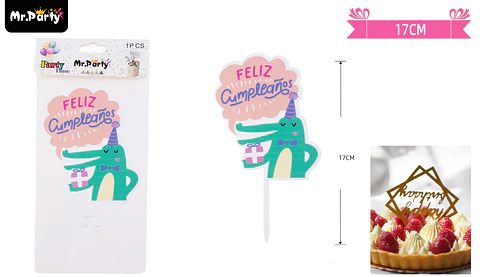 Topper de cocodrilo acrílico feliz cumpleaños 17cm 1pcs