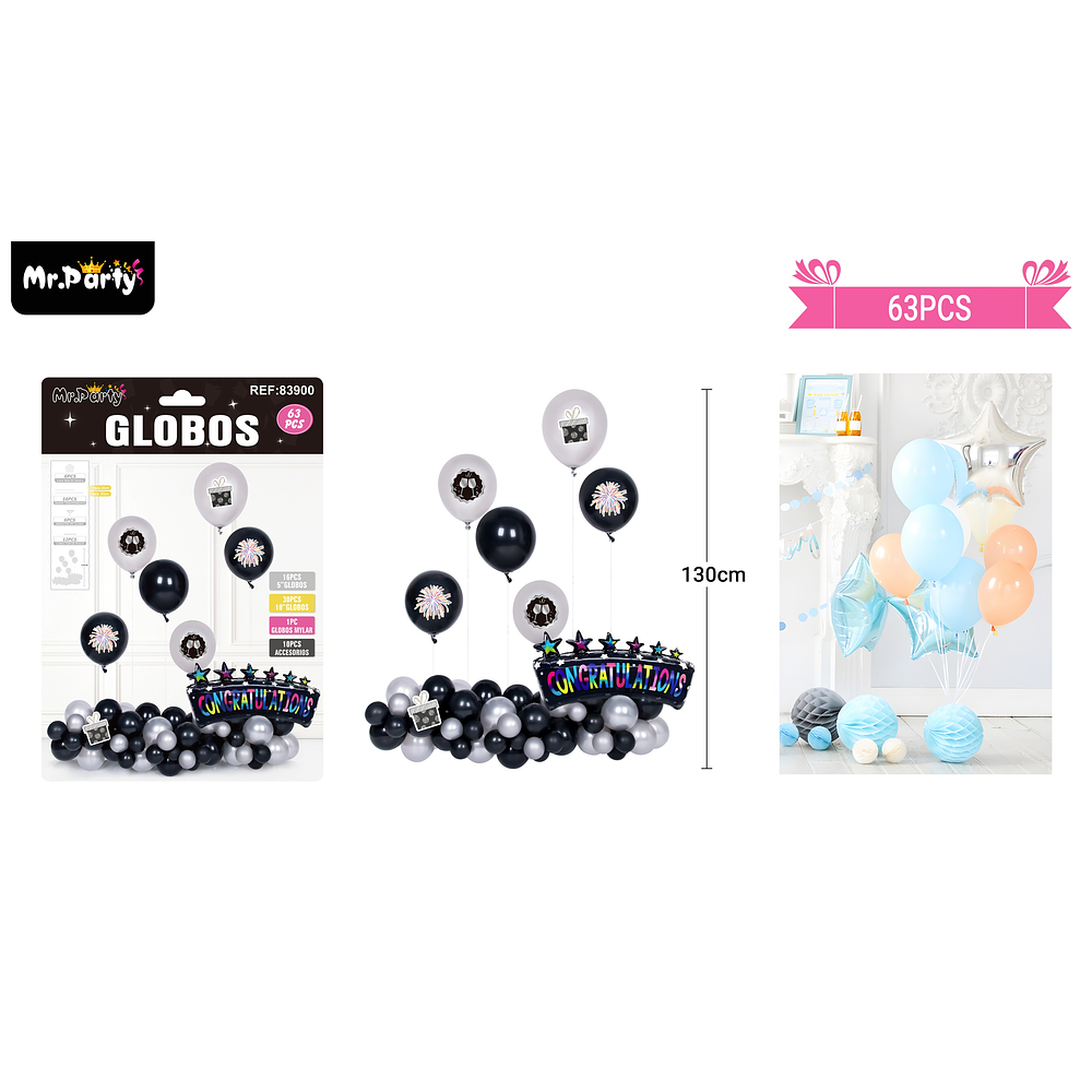 Set de globos látex congratulations 63pcs