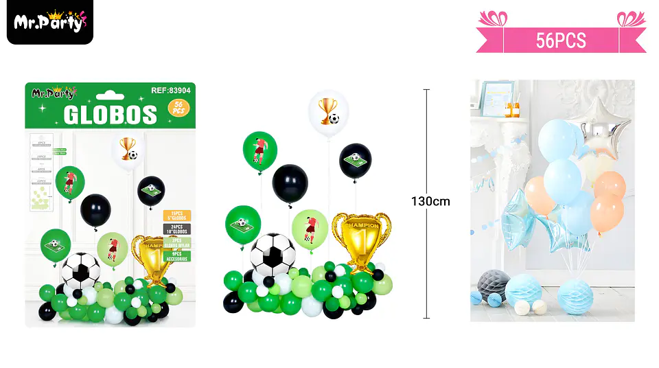 Set de globos látex con fútbol y trofeo 56pcs 1