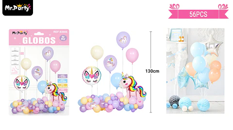 Set de globos látex con unicornio 56pcs