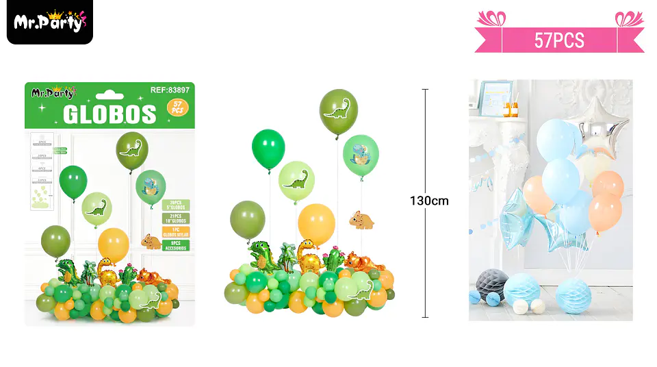 Set de globos látex con dinosaurios 57pcs 1