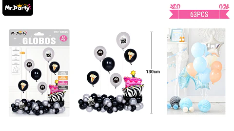 Set de globos látex con torta 63pcs