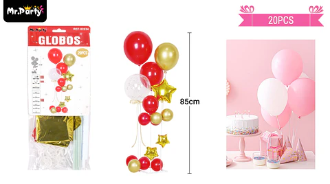 Set de globos con base dorado y rojo 20pcs